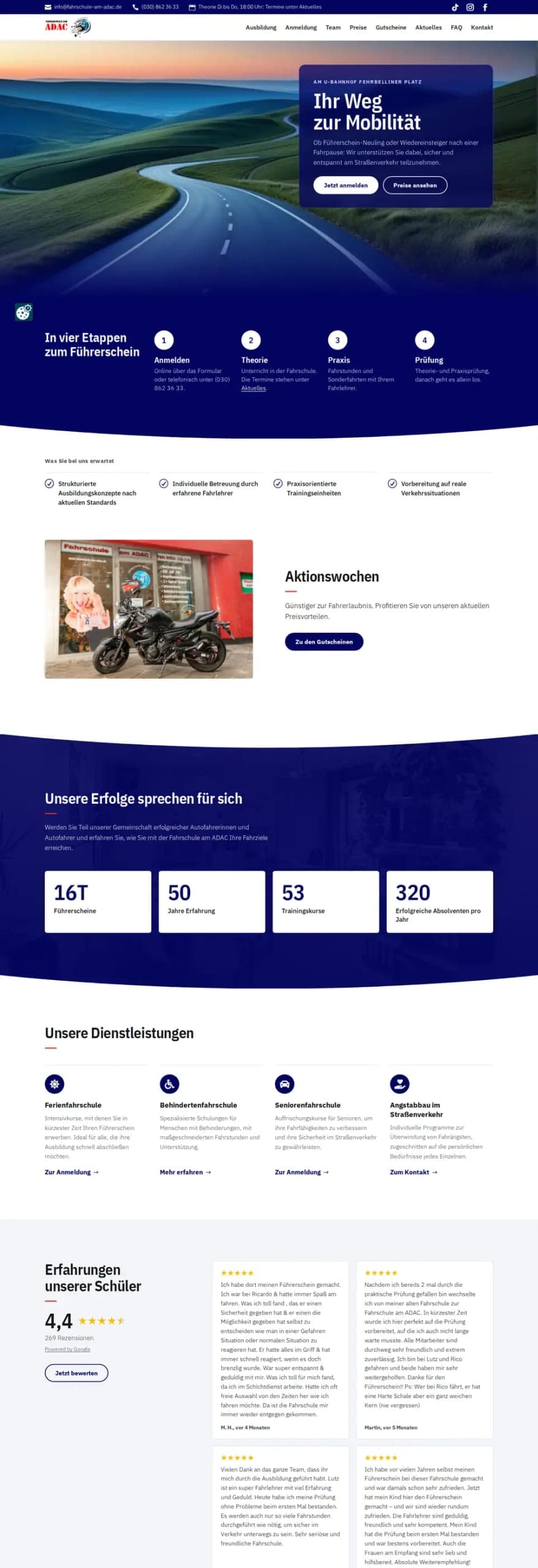Startseite von Fahrschule am ADAC, Ausschnitt