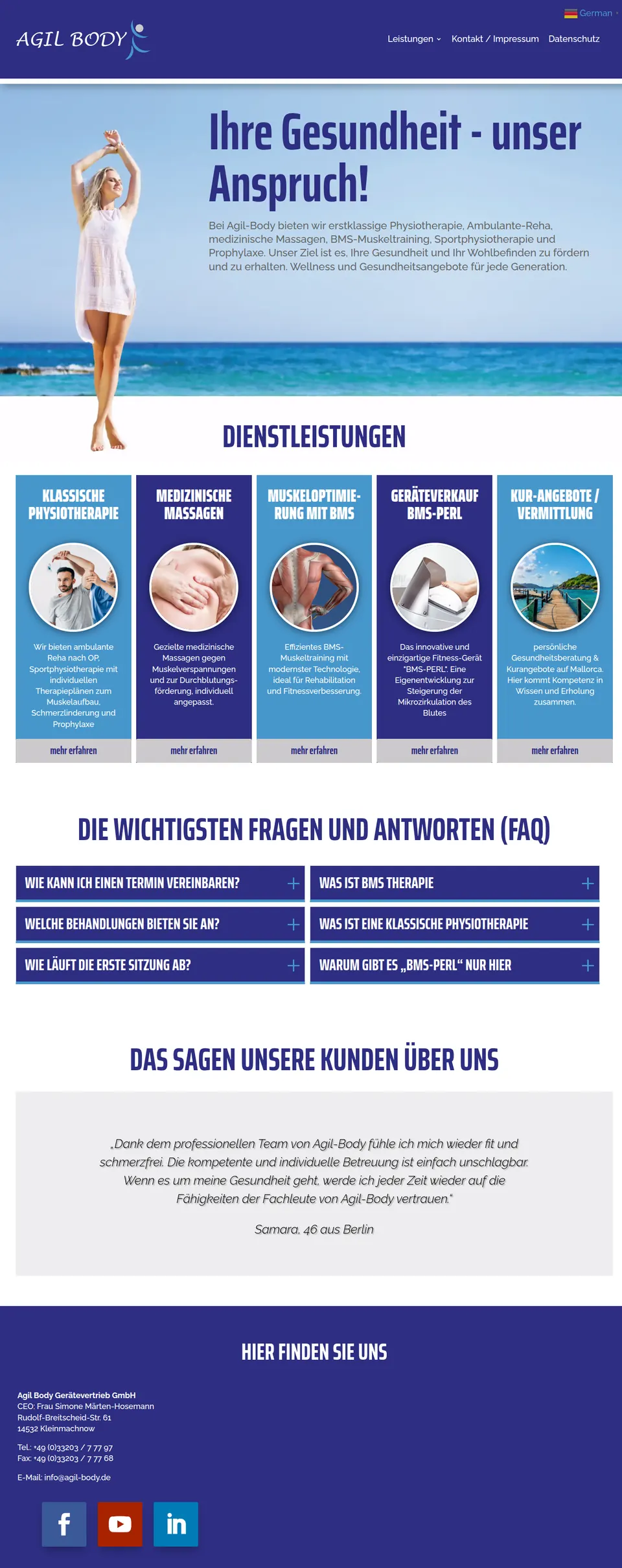 Startseite von Agil Body, Ausschnitt