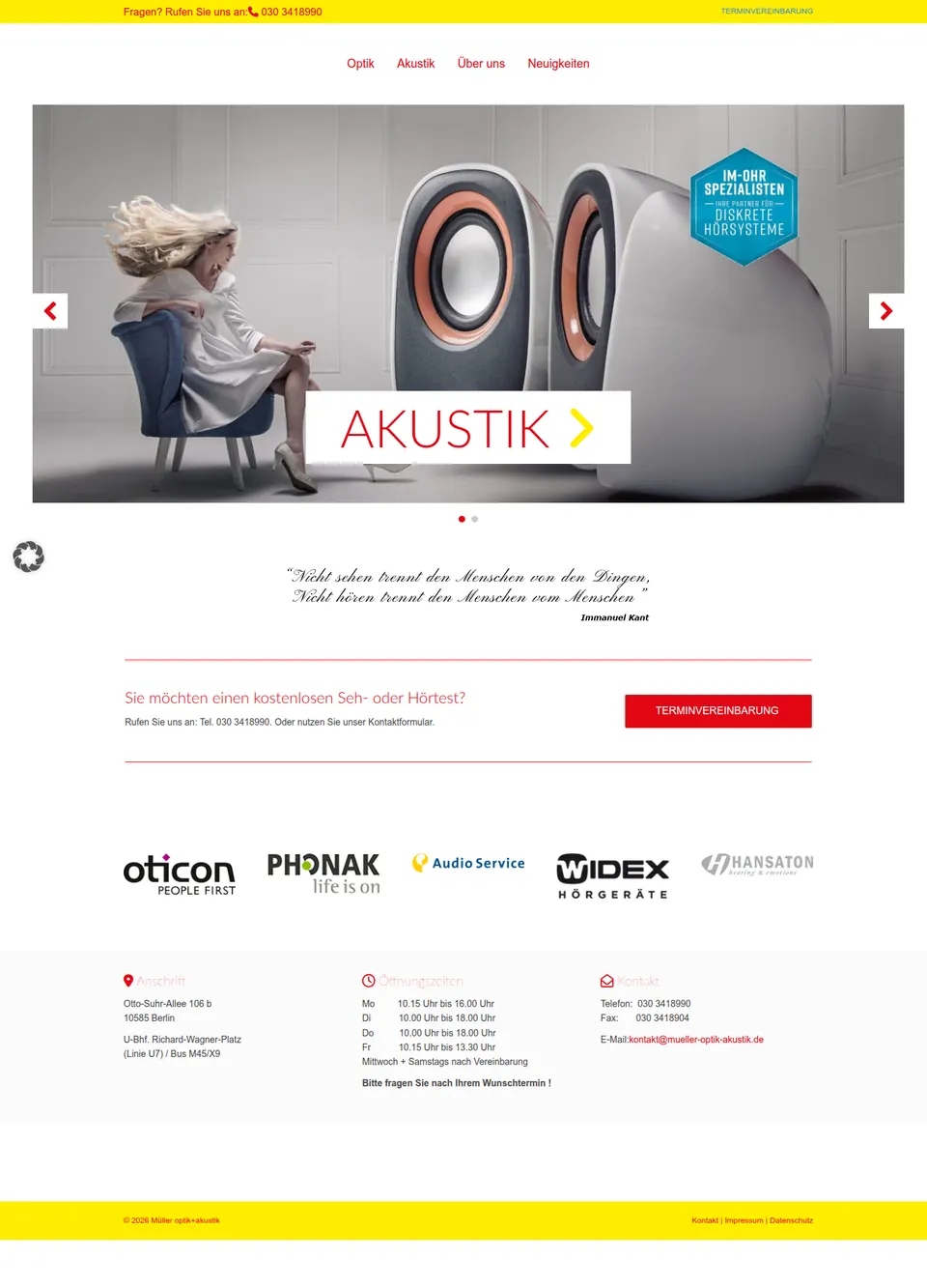Startseite von MÜLLER optik+akustik, Ausschnitt