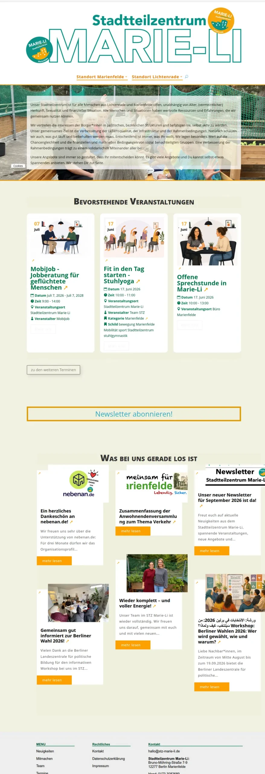 Startseite von STZ Marie Li, Ausschnitt